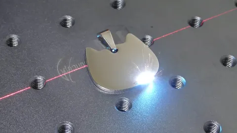 Process video demonstrating the creative freedom of a fiber laser engraving a custom pet ID tag with a hand-drawn illustration and unique typography. Showcasing the ability to engrave complex images and unlimited text that traditional pet store machines cannot achieve.